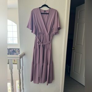 Butterfly Sleeve Ruffle Hem Belted Dress